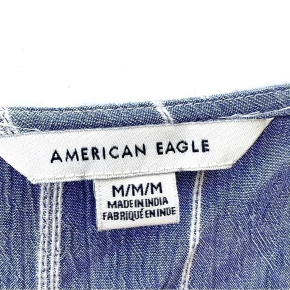 American Eagle top with deep v-neckline & tie, ruched waist, long sleeves - Picture 9 of 11